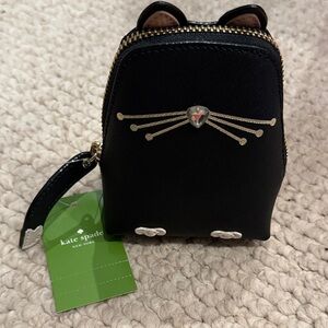 Kate Spade Black Cat Mini Backpack with Gold Accents